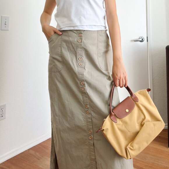 80's Olive Button Down Maxi Skirt - Picture 2 of 8